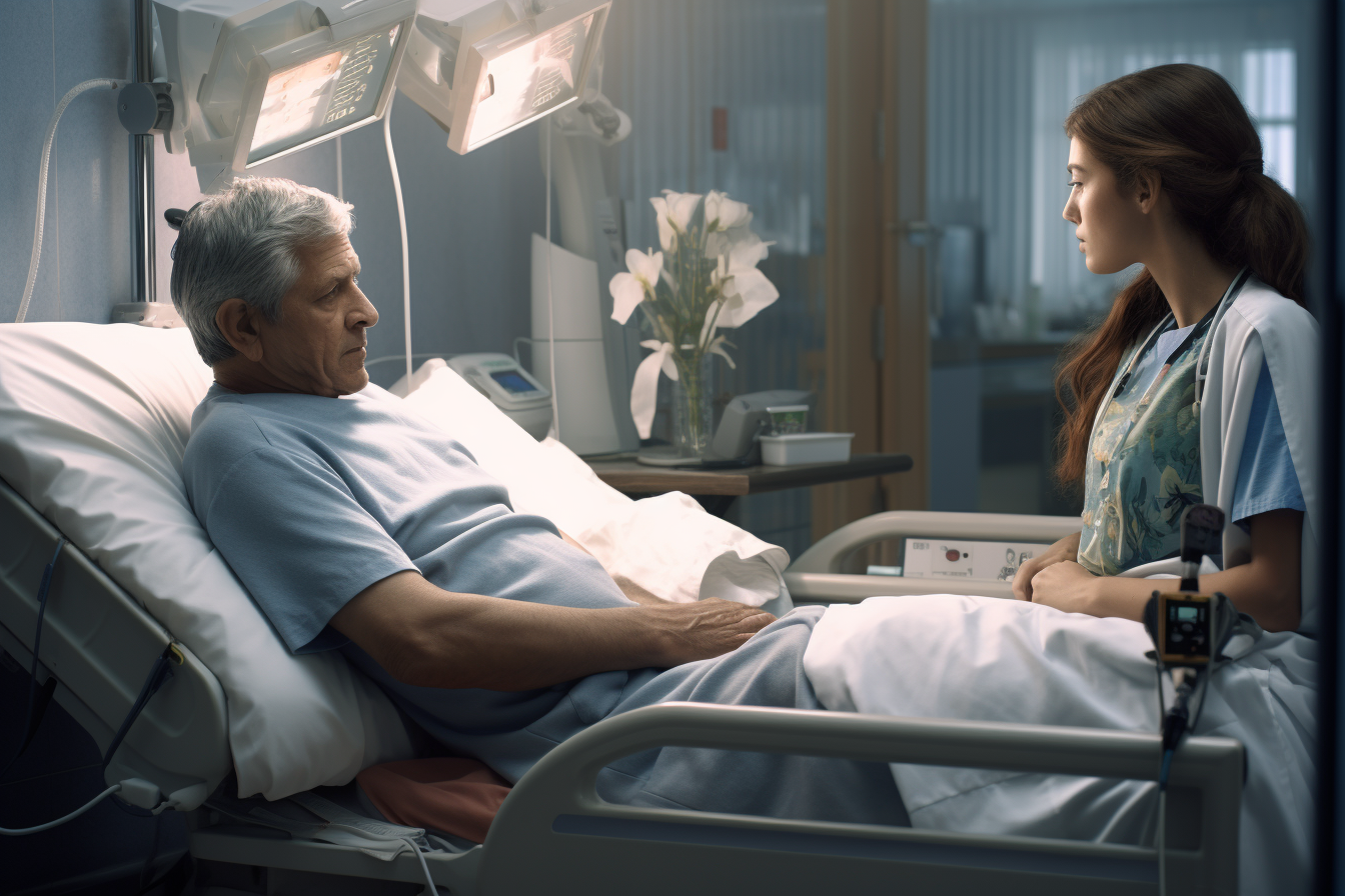 Female angel comforting a hospitalized man