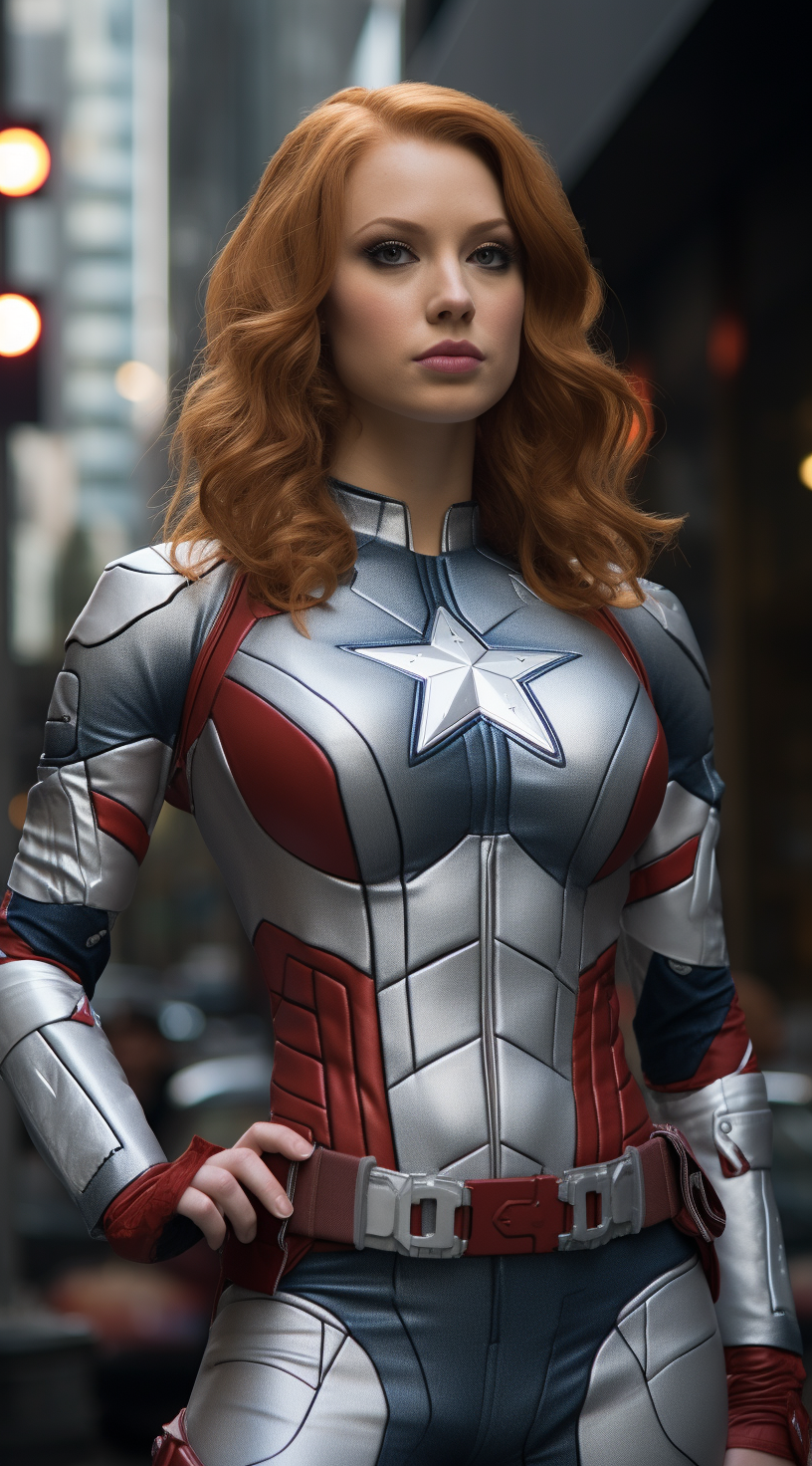 Female Captain America with American Flag