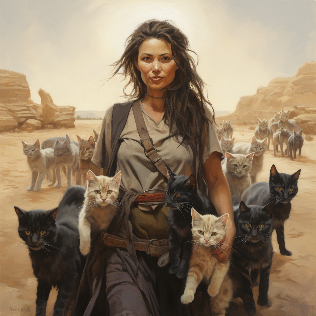 Female cat herder in Tony Sart style