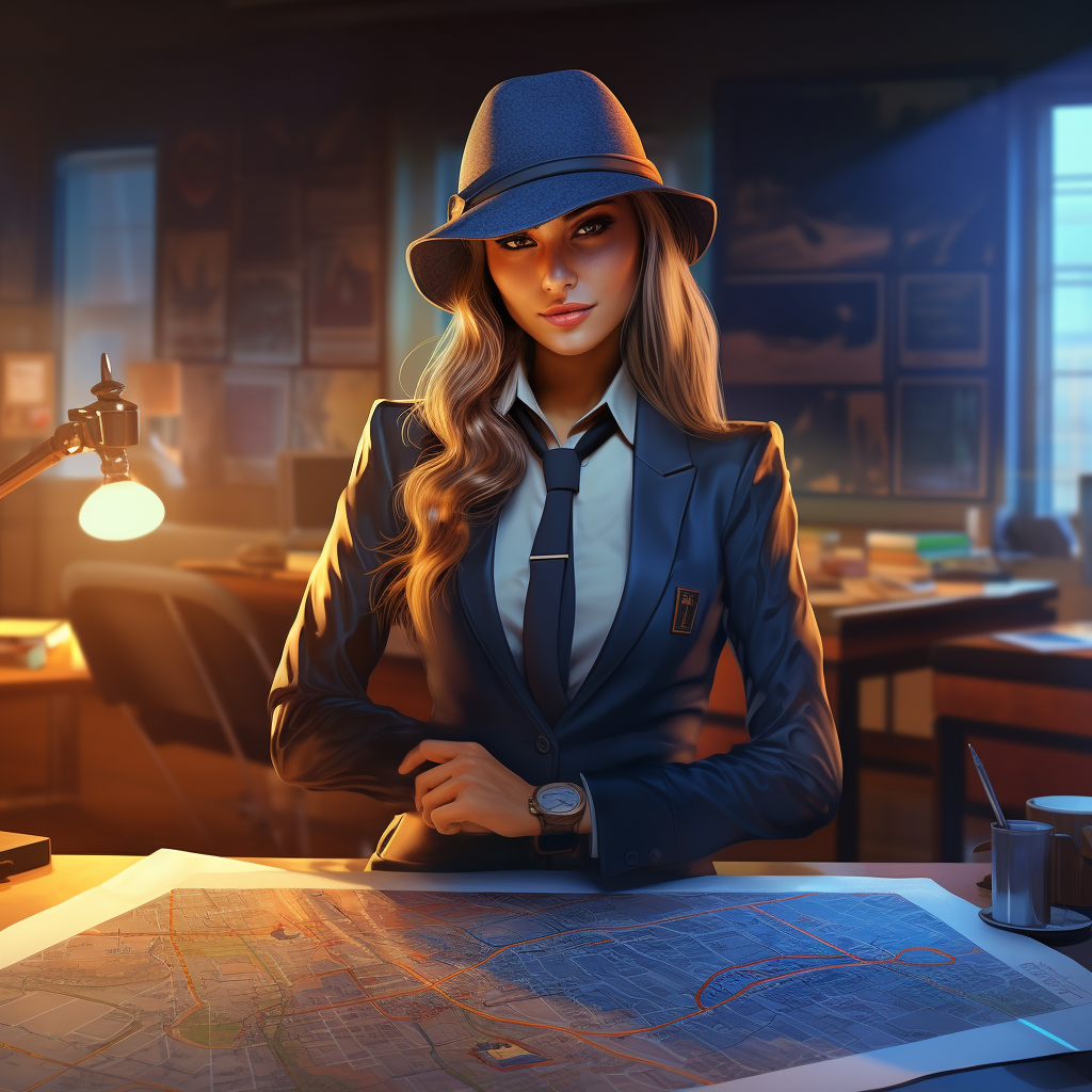 Realistic female detective in office investigating