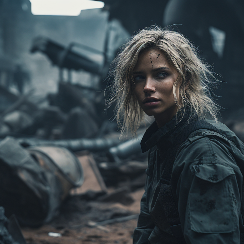 Fearless Female Marine in Rubble