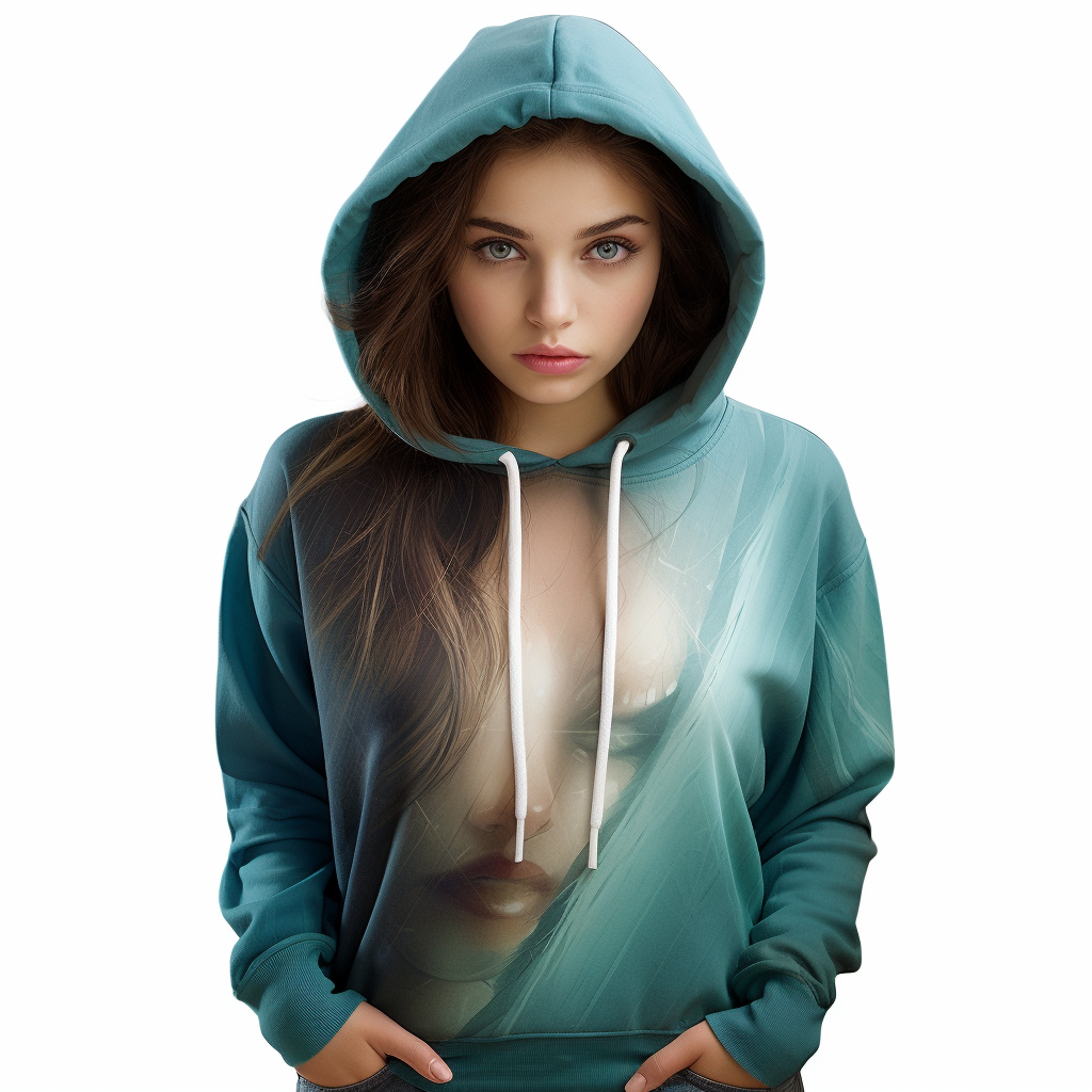 Stylish hooded sweatshirt on female model