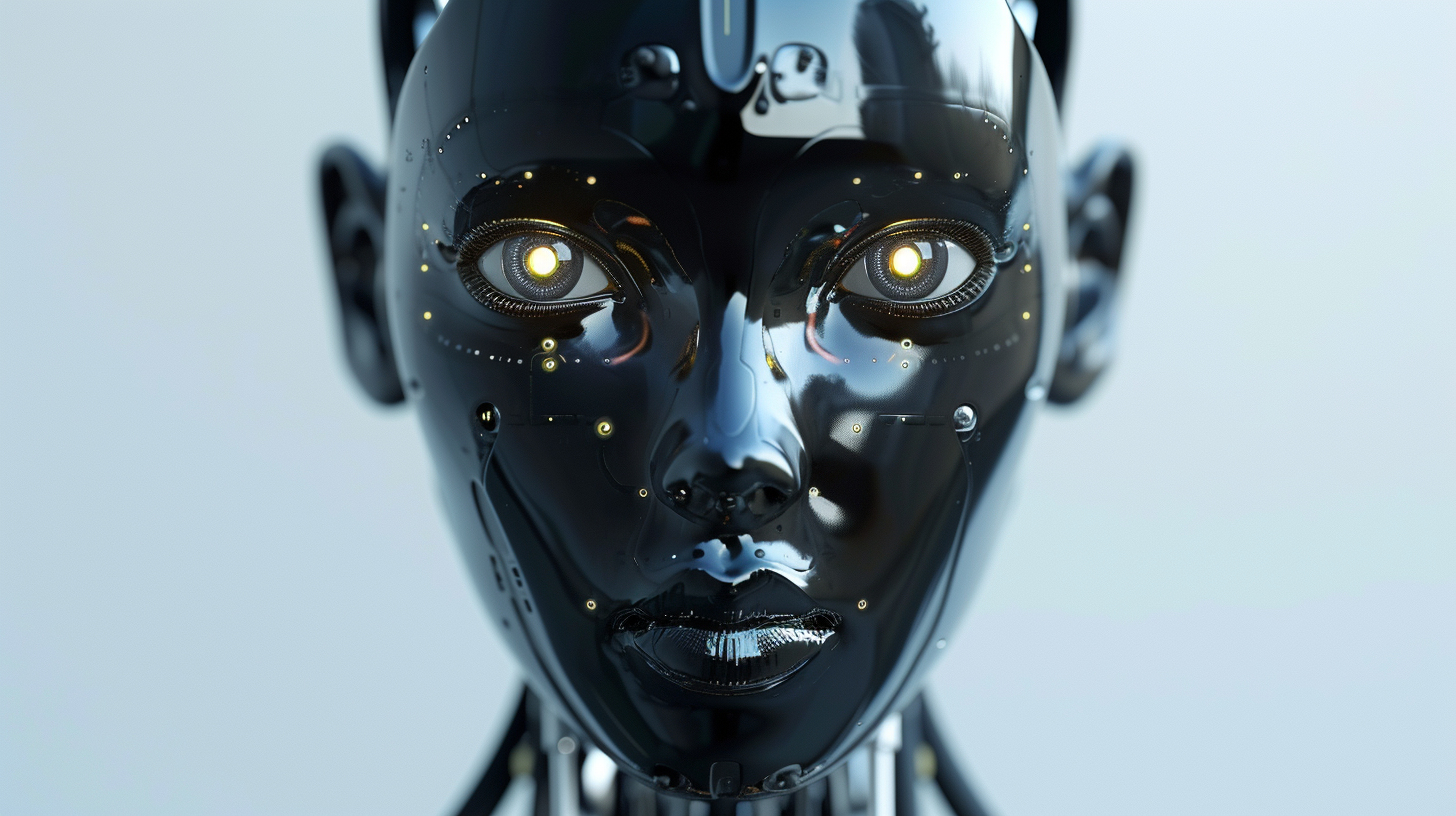 Female Robot with Matte Black Translucent Skin