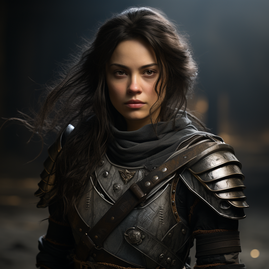 Female Warden Soldier with Long Black Hair and Blue Eyes