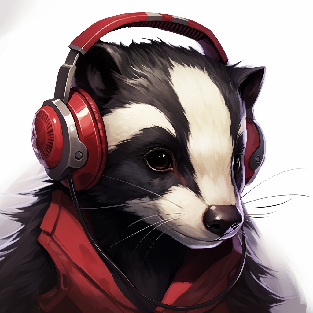 Female Badger wearing a headset