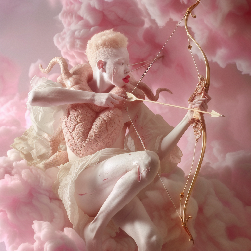 Feminine Albino Man with Heart and Golden Bow