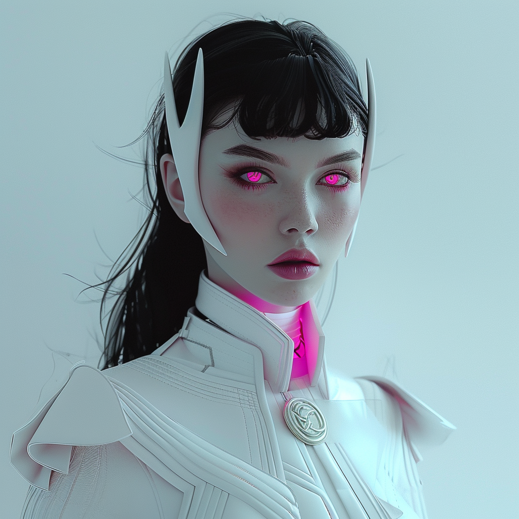 Feminine Loki with neon pink eyes