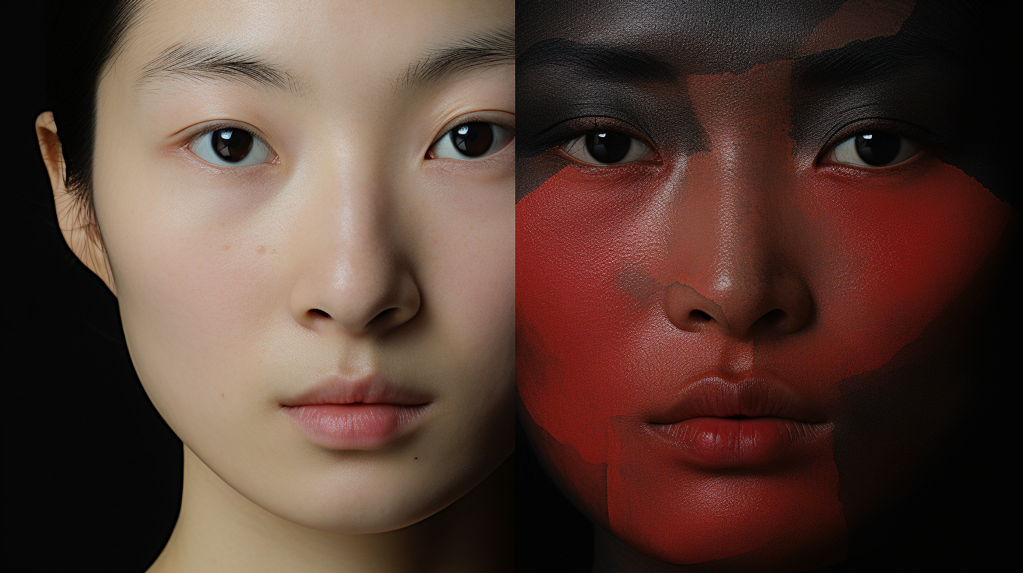 Image of a Japanese woman with black and white oily skin