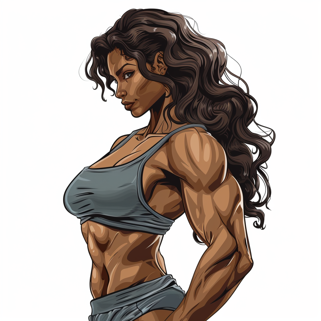 Muscular Mediterranean woman with curly brunette hair