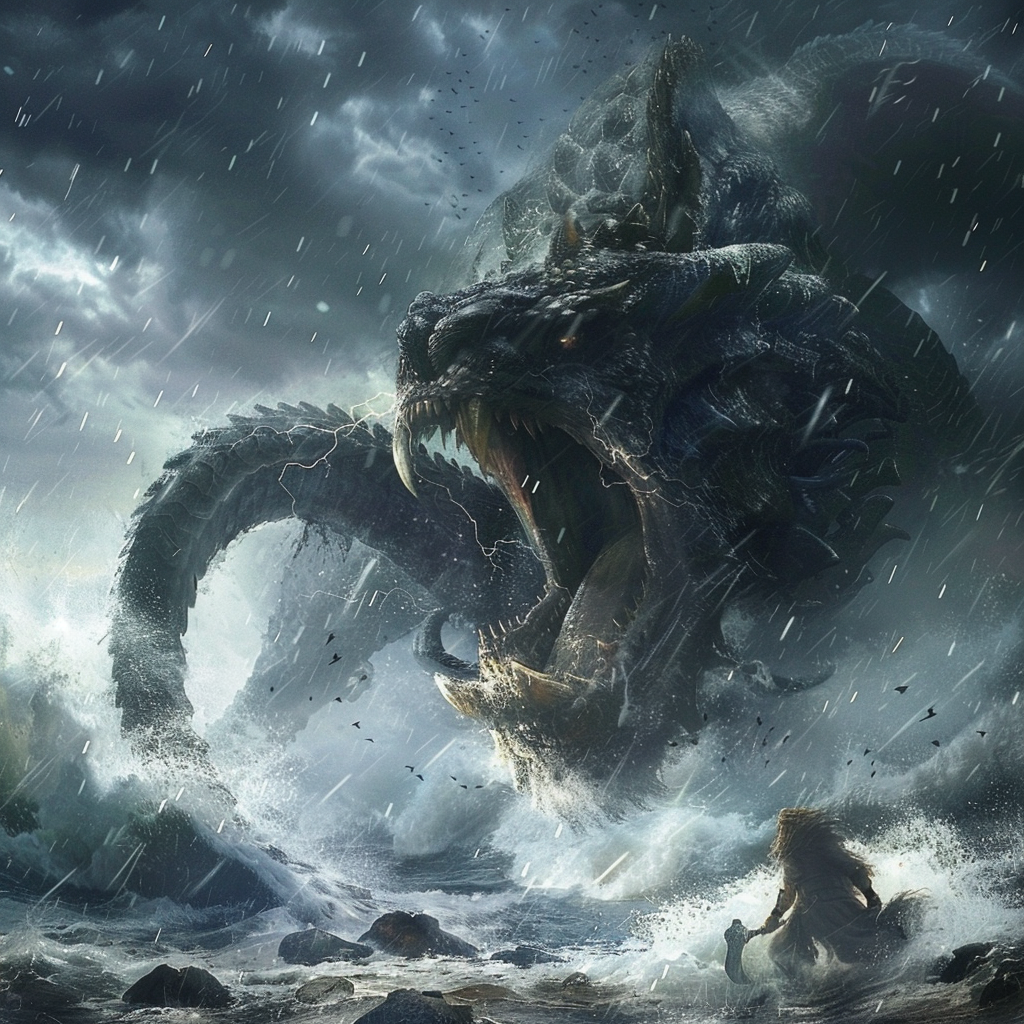 Fenrir and Jormungandr battle illustration