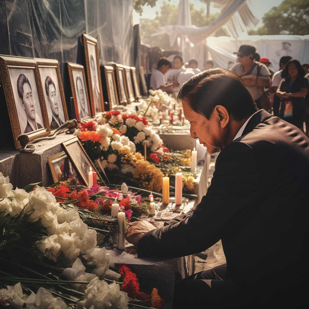 Realistic photo of Filipino dirty street cemetery during All Souls Day