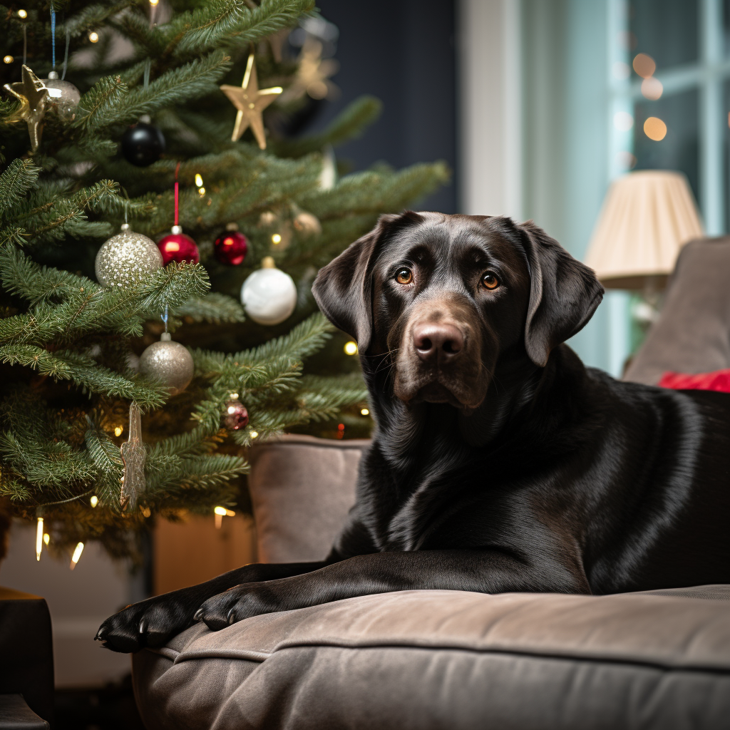 Festive living room with Christmas tree