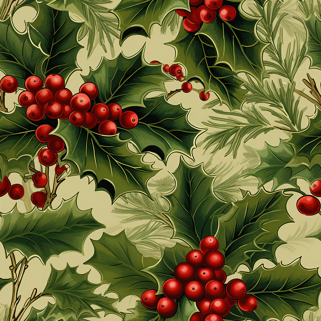 Festive holly leaf berries pattern