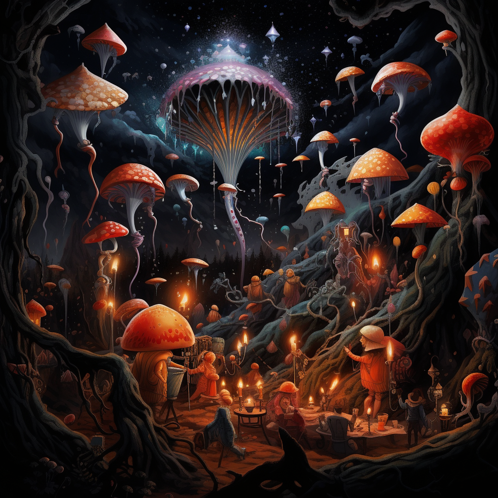 Festive New Years Party in Dark Mushroom Forest