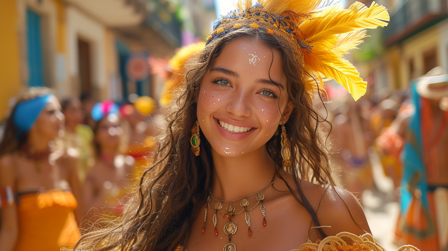 Festive street parade with traditional dancer