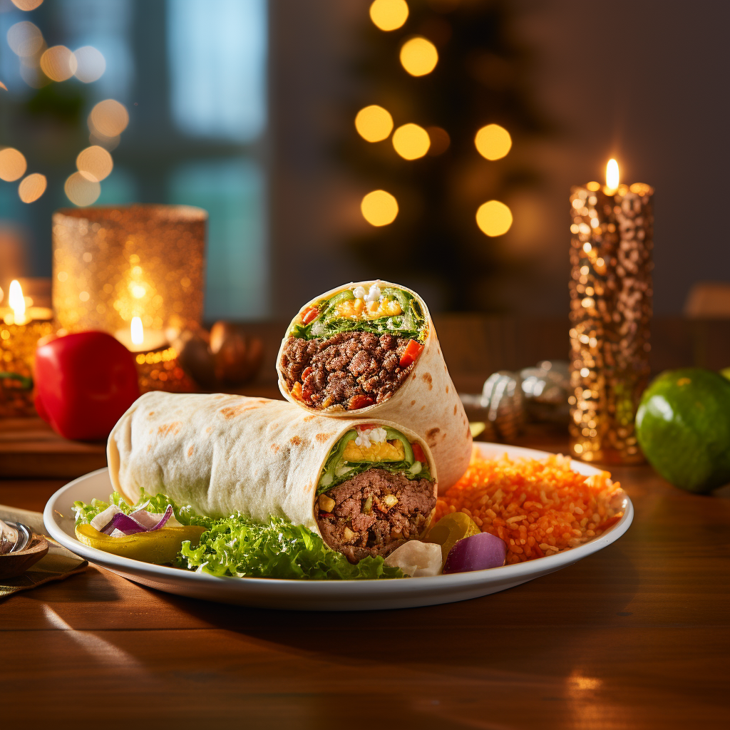 Delicious, colorful burrito with a 'FREE' gift card