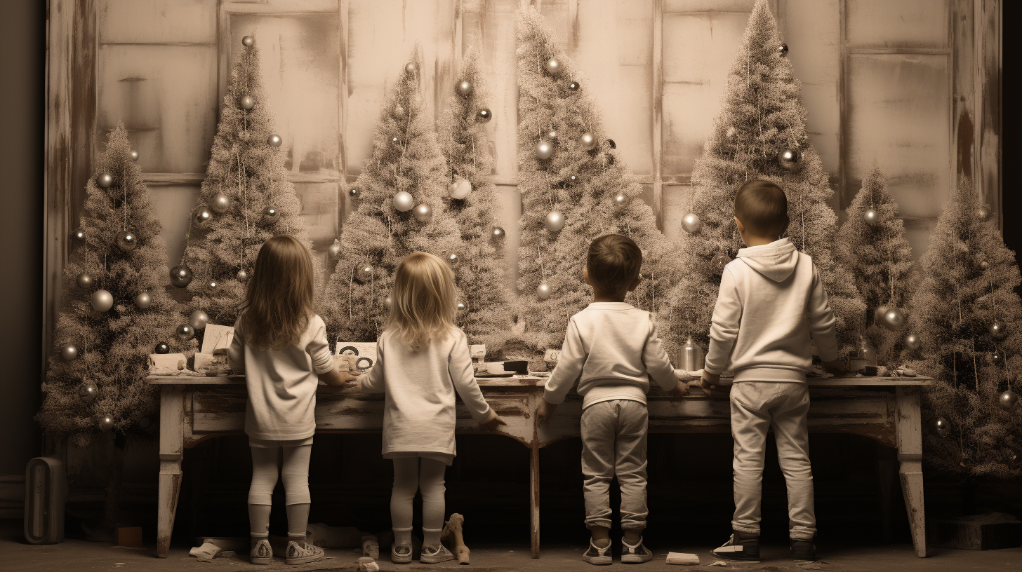 Children decorating festive Christmas tree