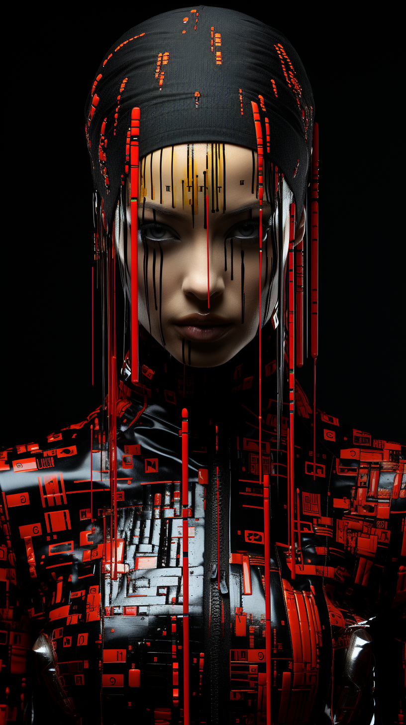 Stunning fusion of geisha art and cyberpunk vibes.