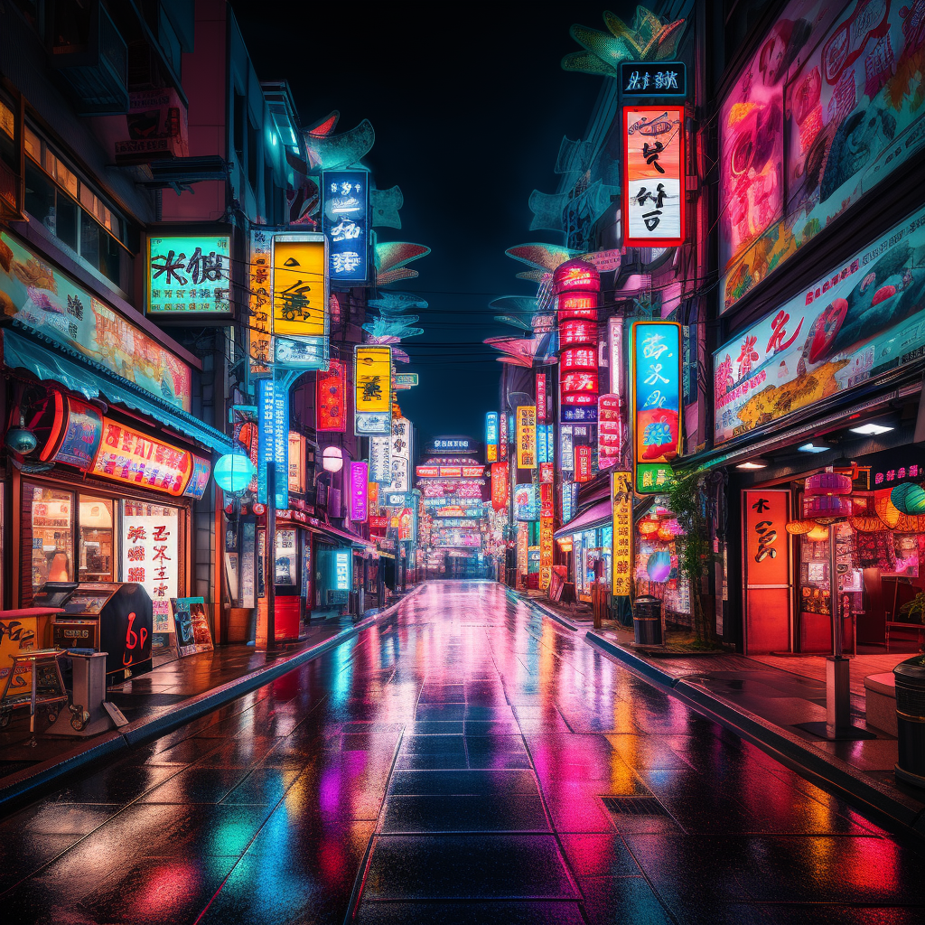 Vibrant Feudal Japan Neon Tokyo Cityscape