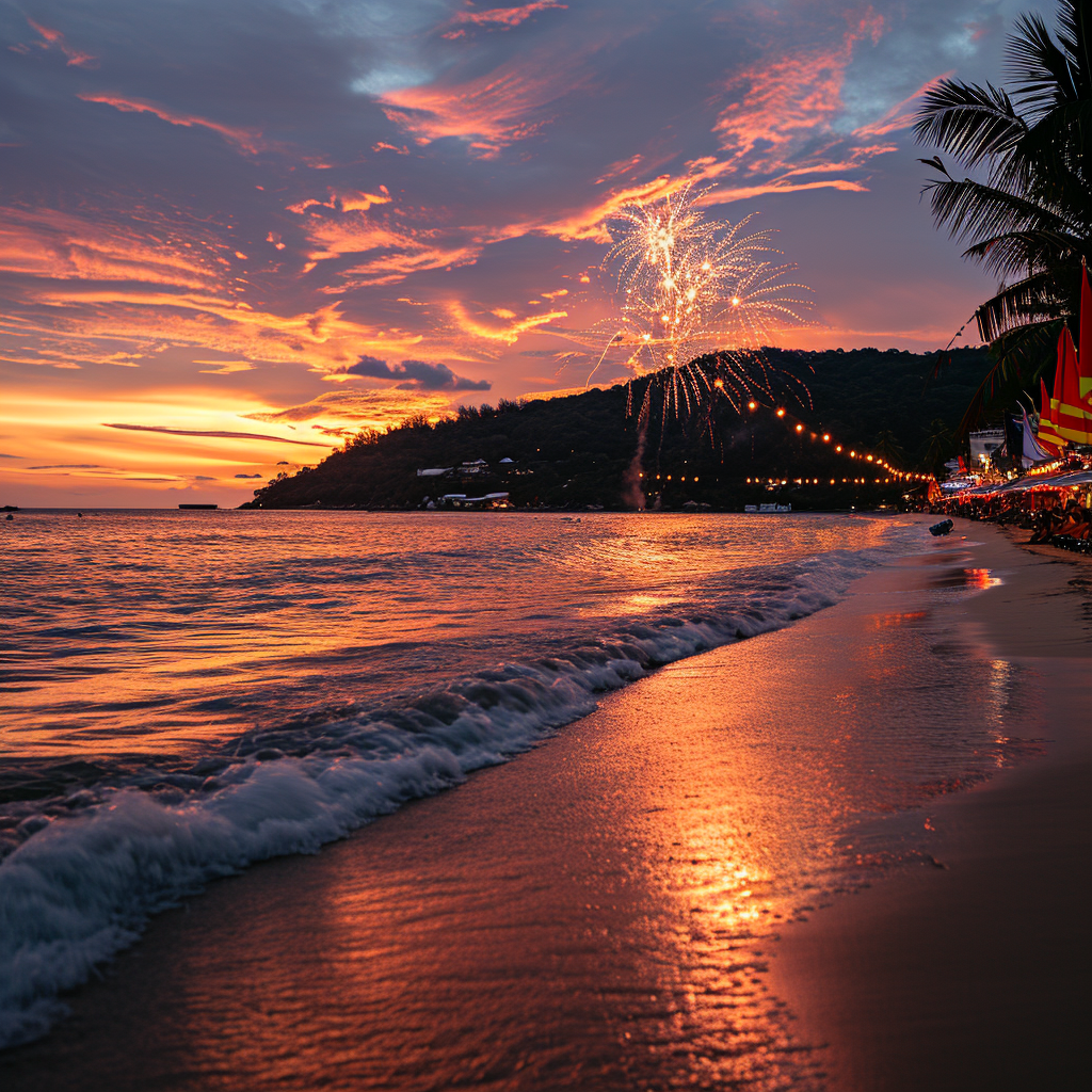 Fireworks lighting up Phuket beach