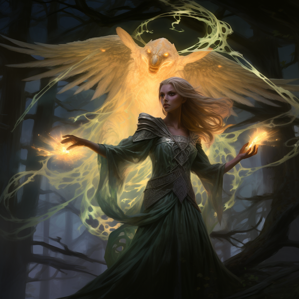 Image of a fey summoner with an angel summoned creature