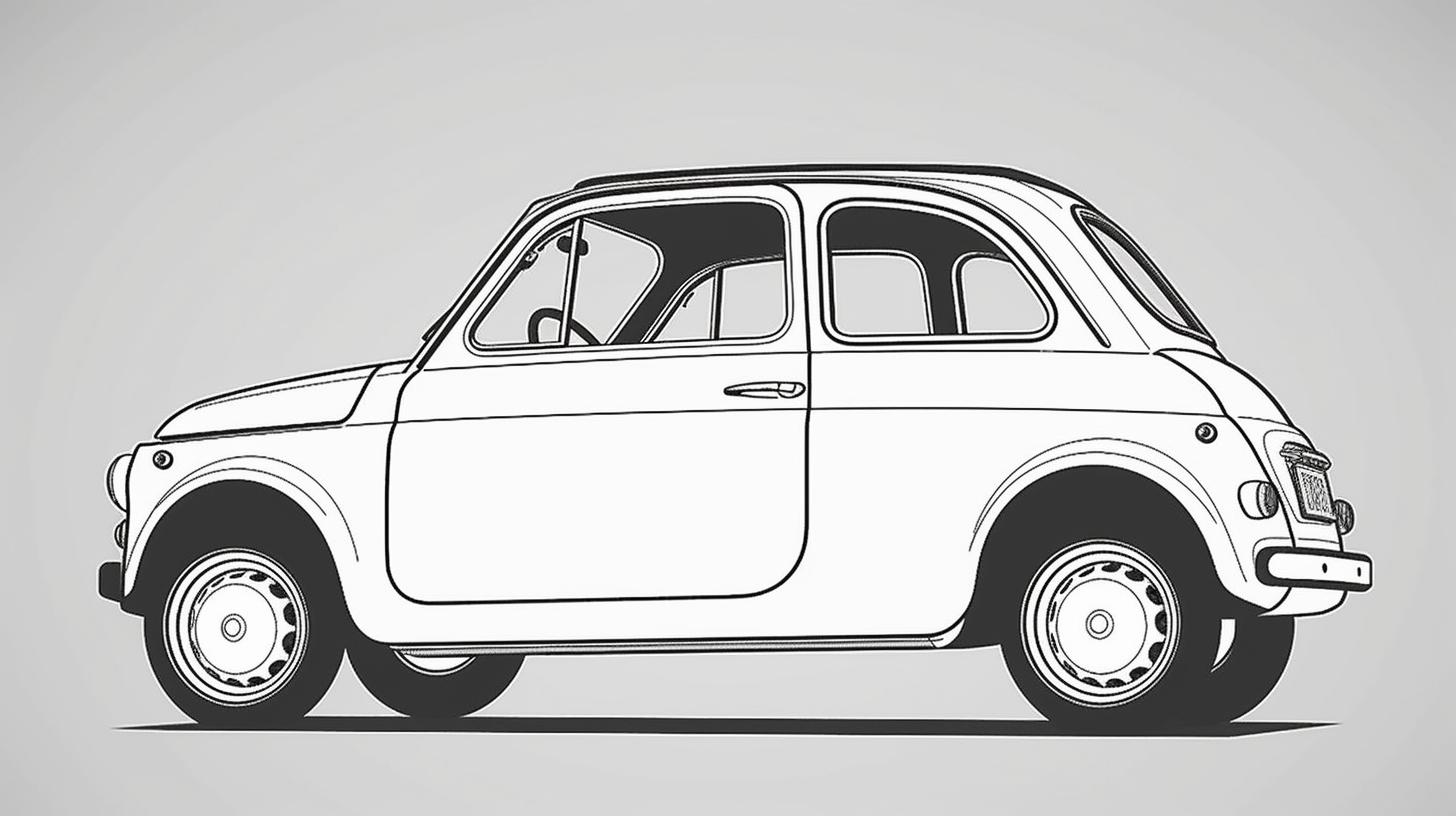 Flat illustration of Fiat 500 in coloring page