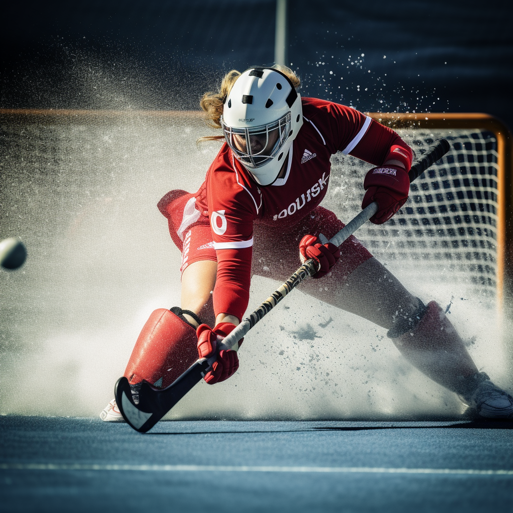 Field hockey player shooting at goal