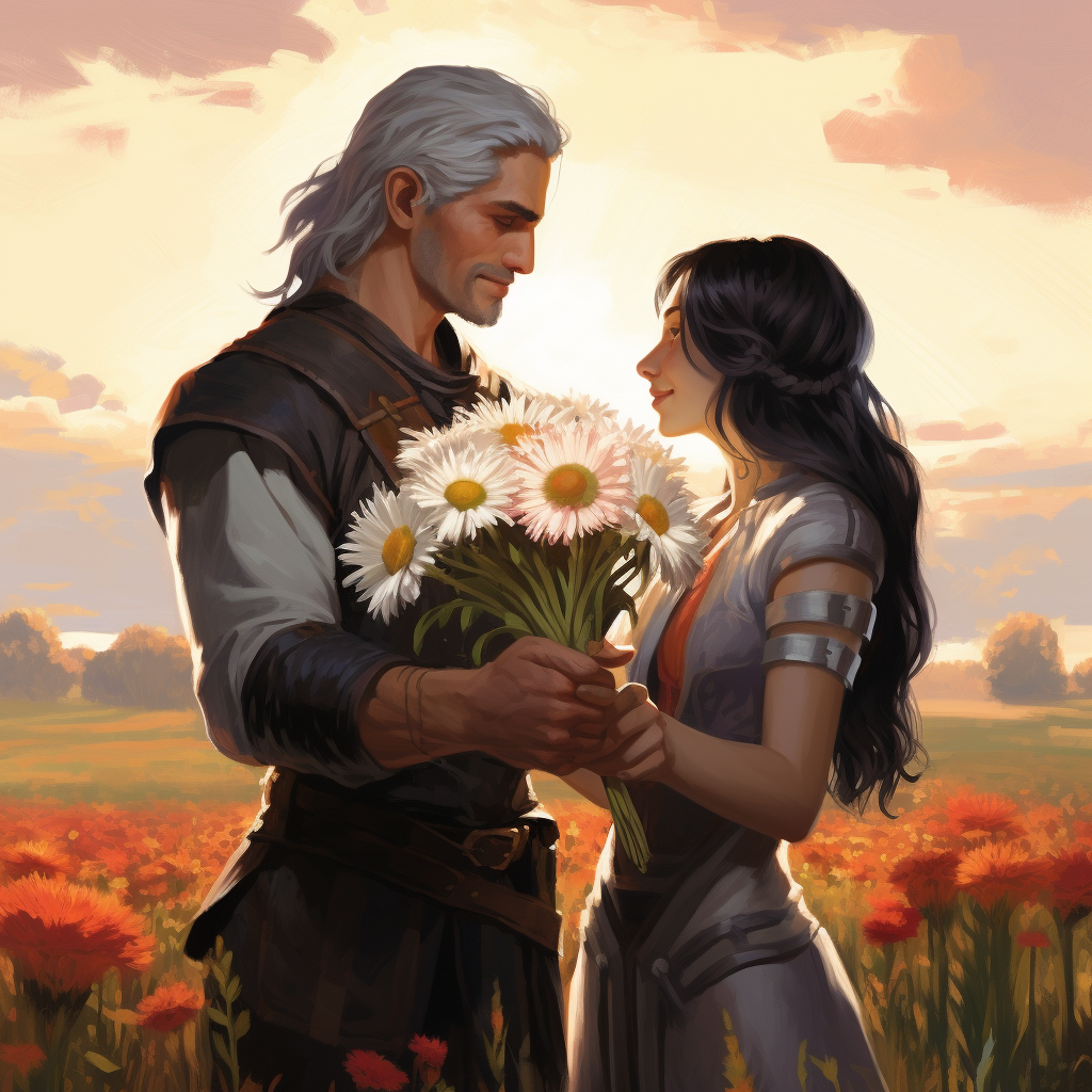 Couple in Love with Flowers