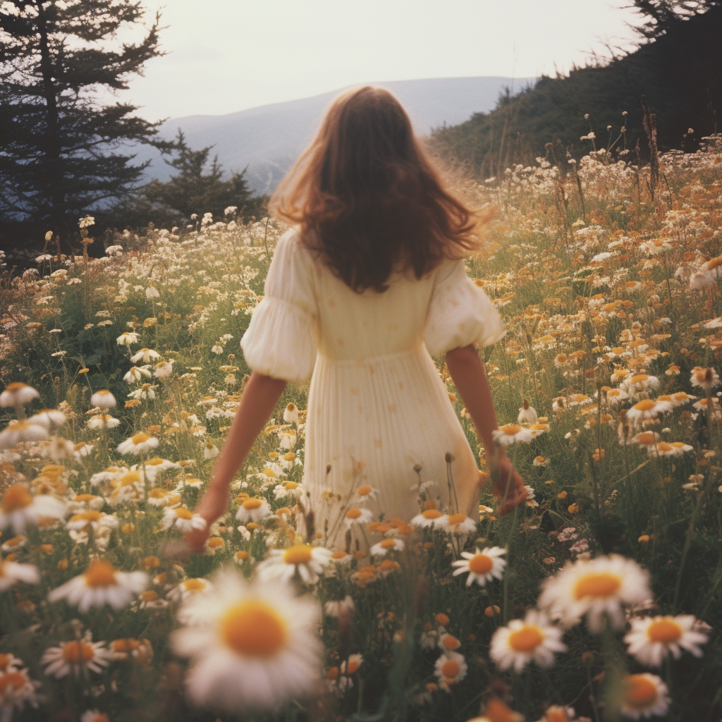 Peaceful walk in a field of flowers