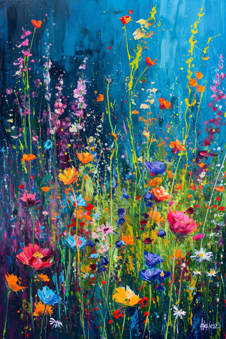 Colorful field of wildflowers painting