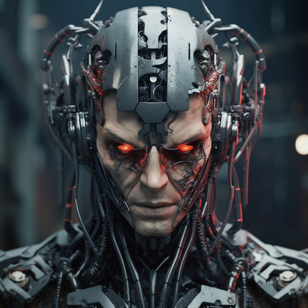 Cyberpunk robot with wired head