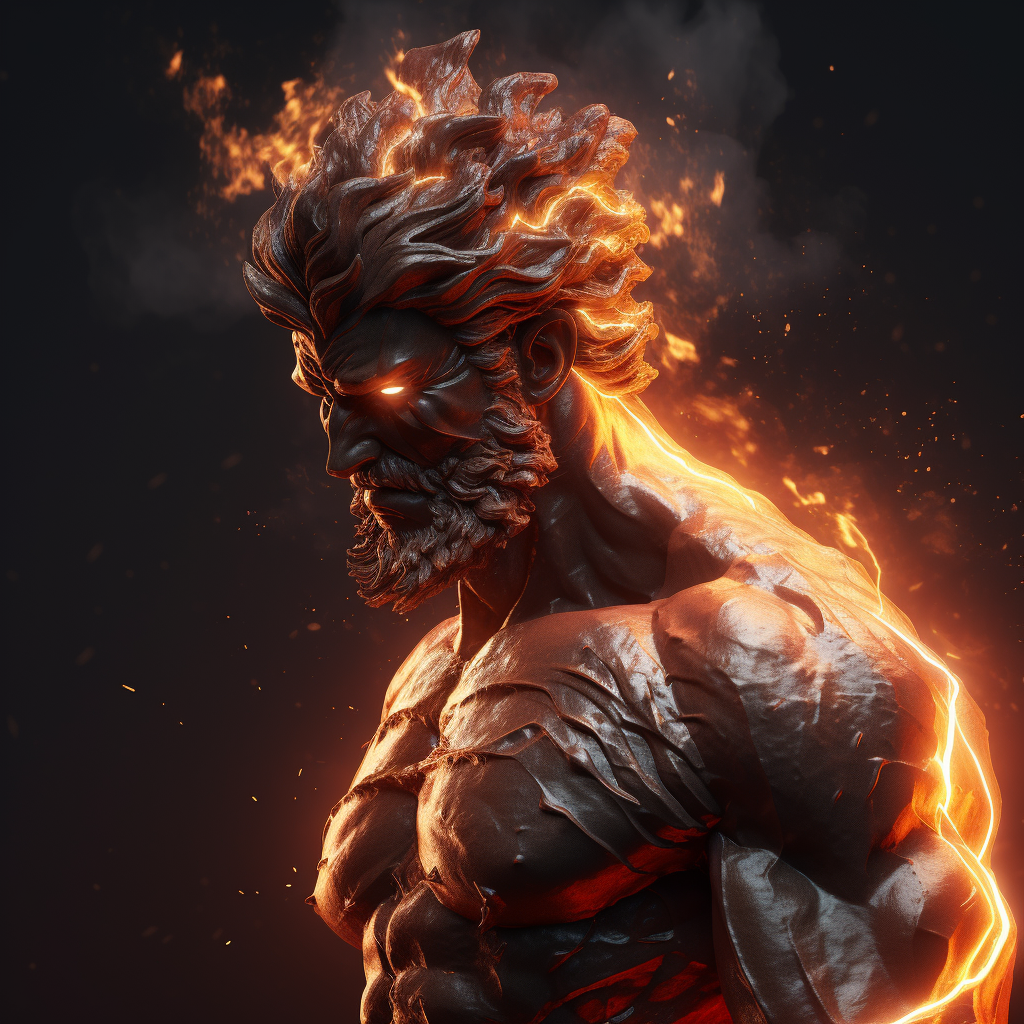 Volumetric Greek God with Fiery Storm