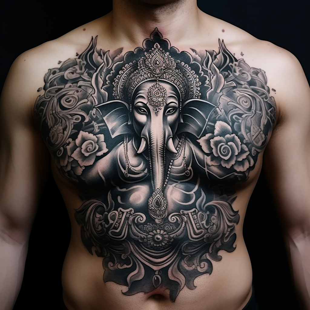 Powerful Ganesh Chest Tattoo for Men