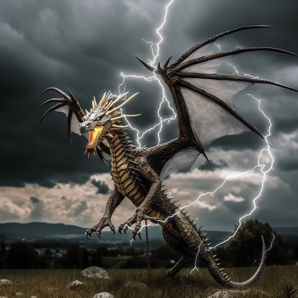 Powerful dragon spewing electric sparks