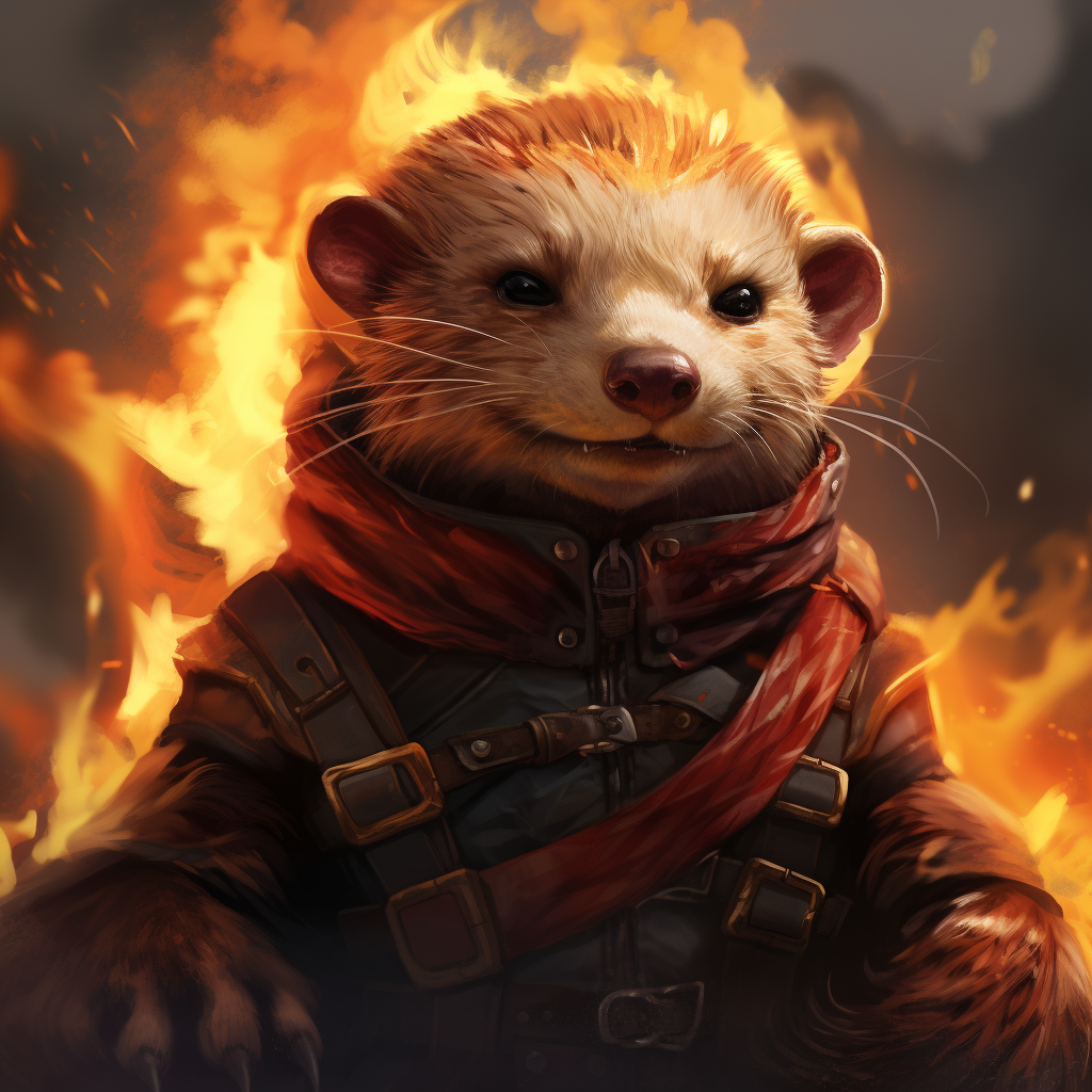 Fiery ferret animal companion in Pathfinder style