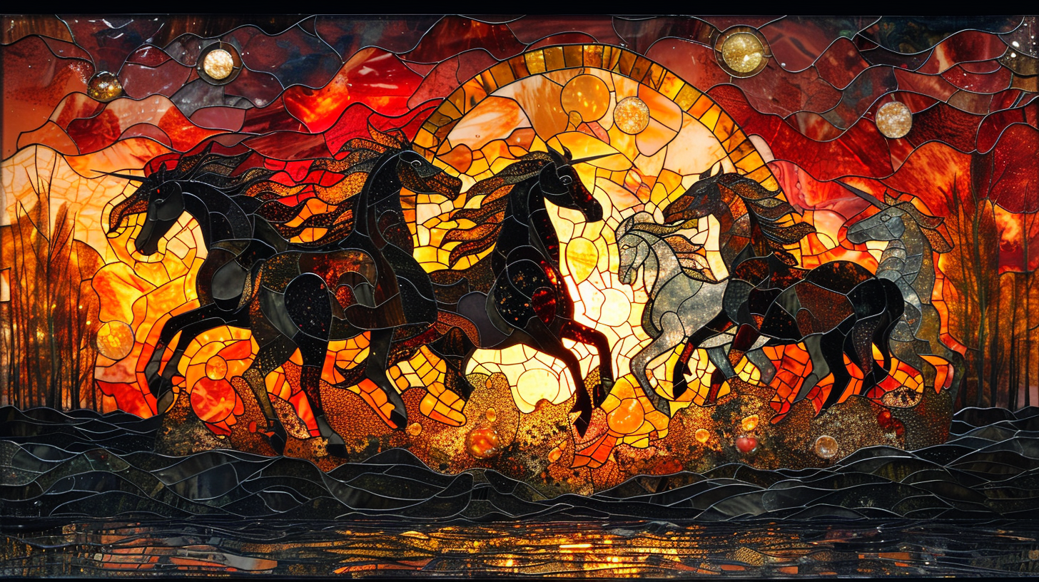 fiery horses stained glass art