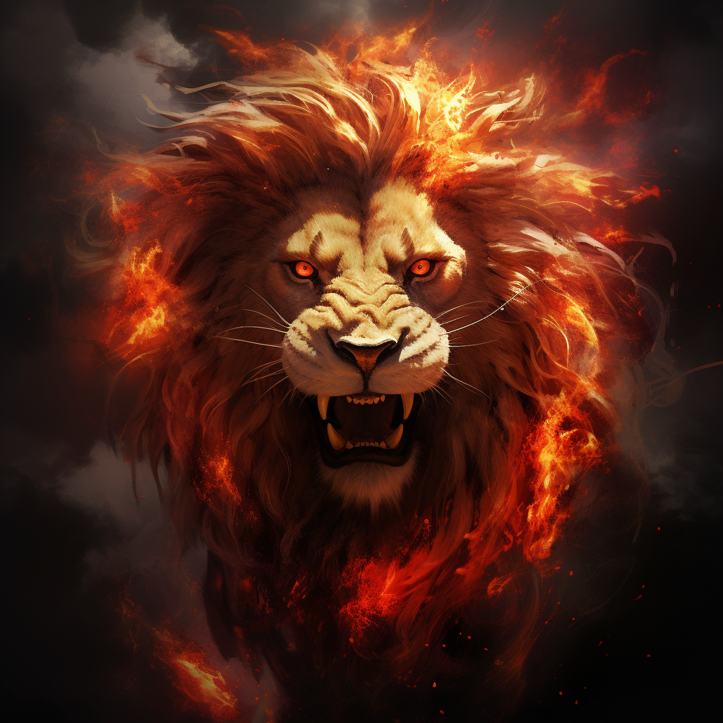 A powerful fiery lion