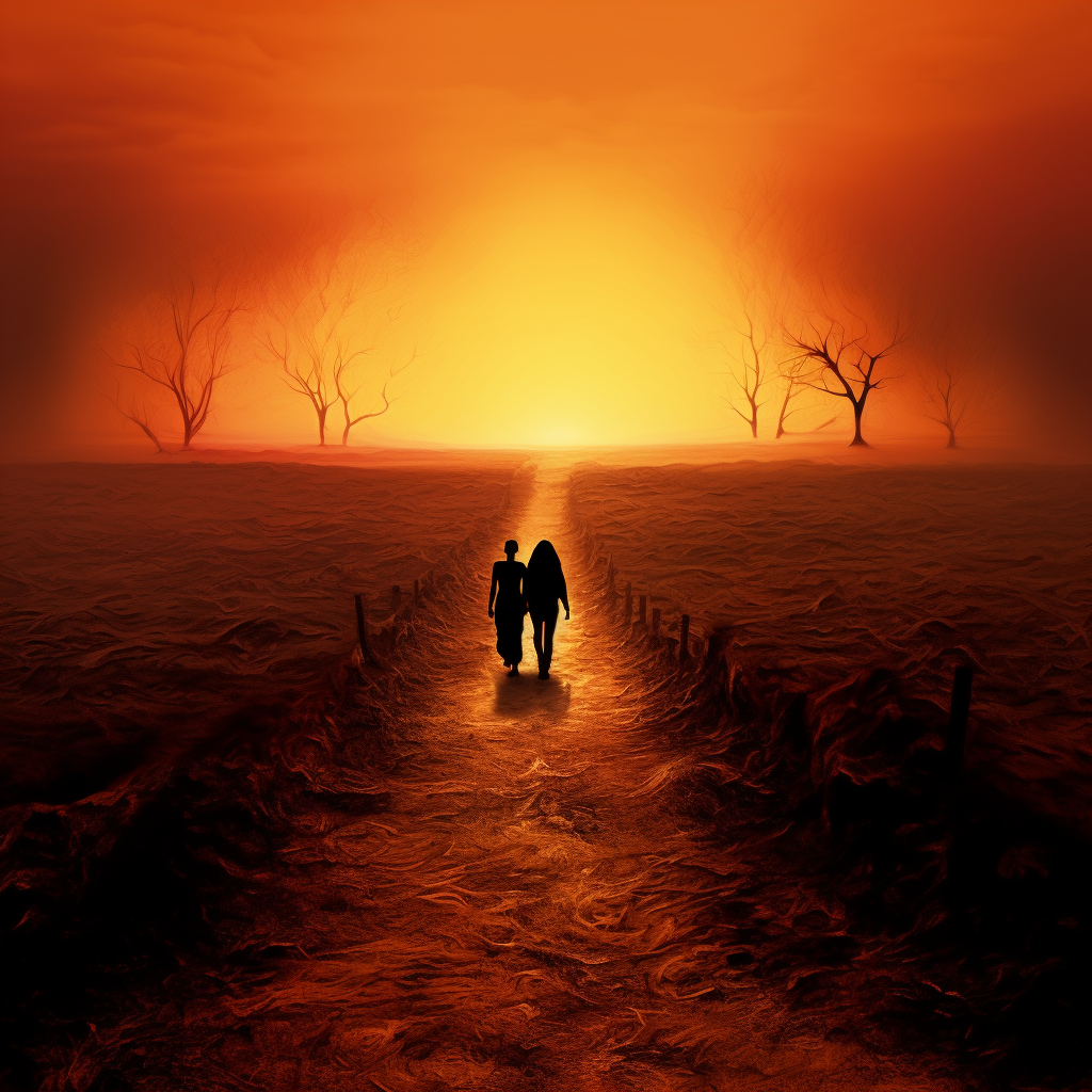 Silhouettes on Fiery Path