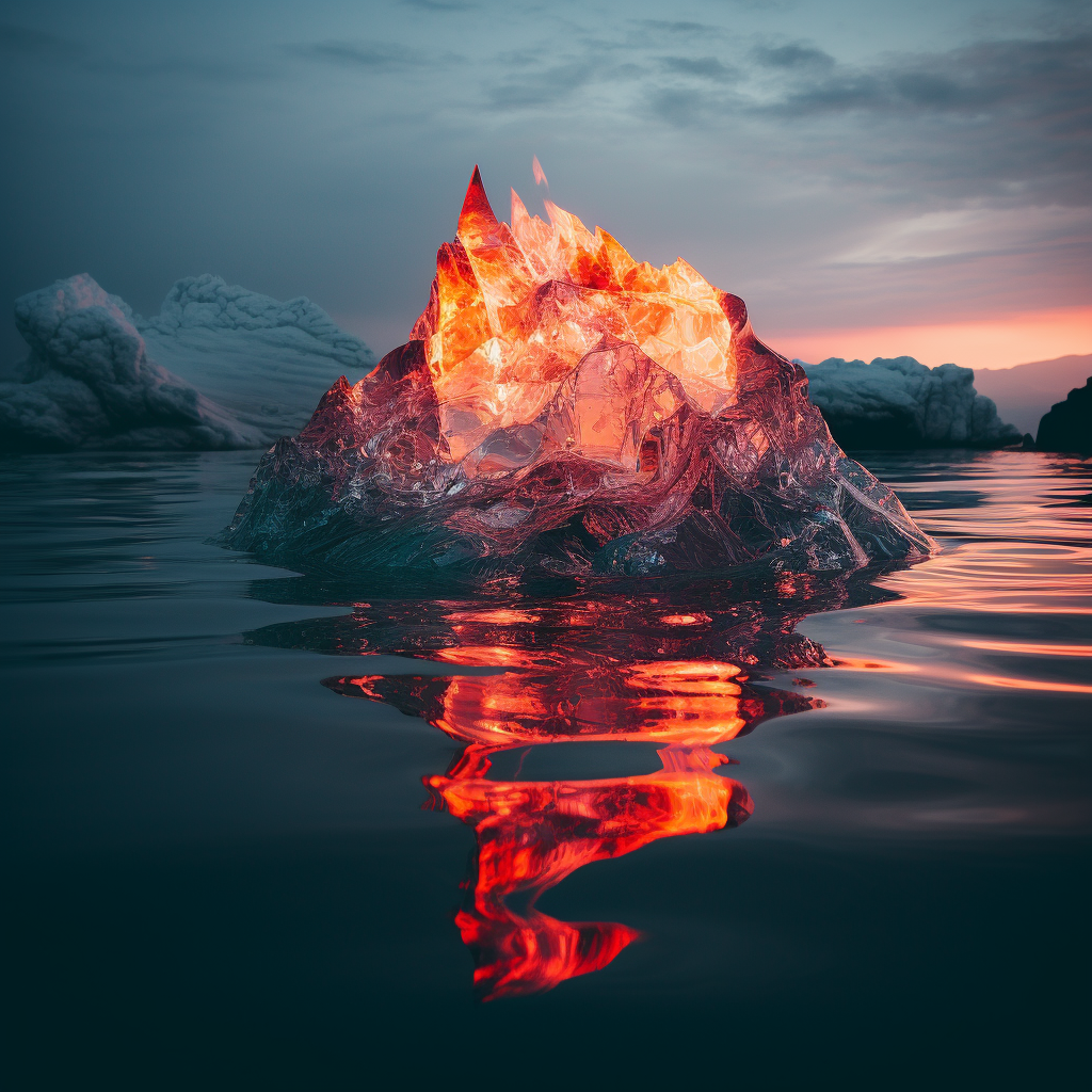 Breathtaking view of fiery underwater iceberg