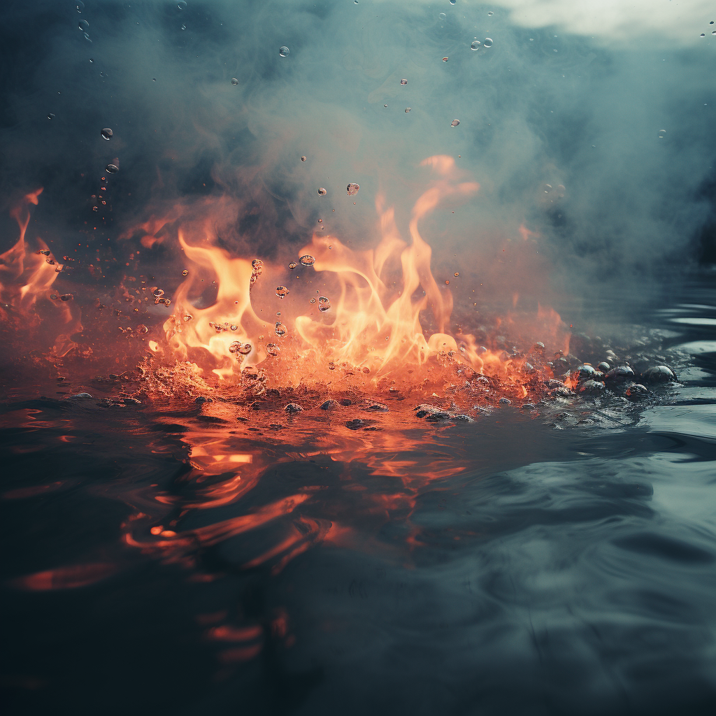 Vibrant fire in water photograph