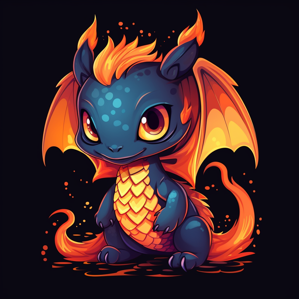 Cute dragon with fire-breathing and wings