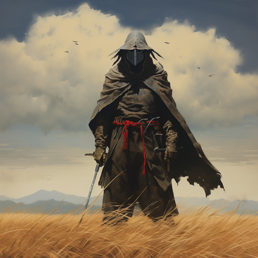 Mysterious Samurai with Mask in Caspar David Friedrich Style