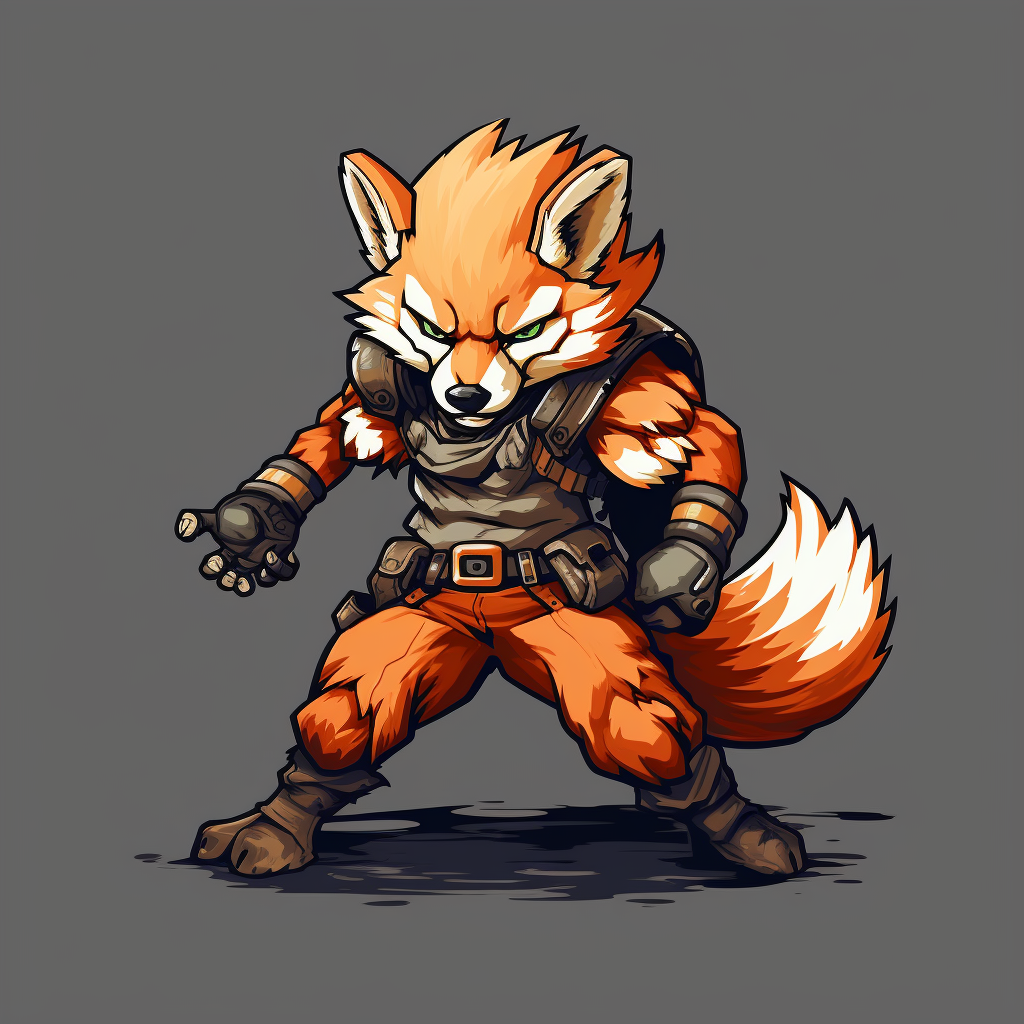 Strong fighting animal fox in pixel art