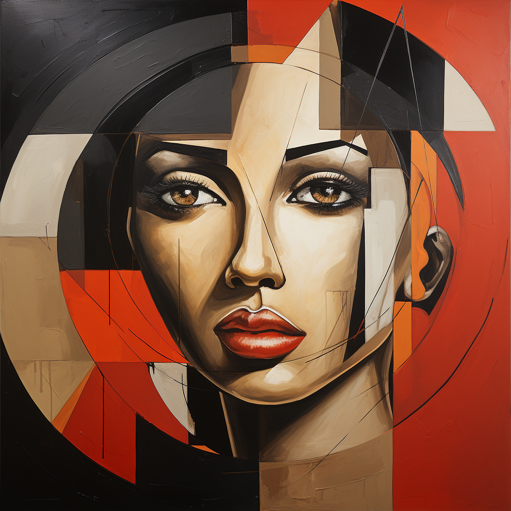 Fijian woman looking over face in modern cubism style