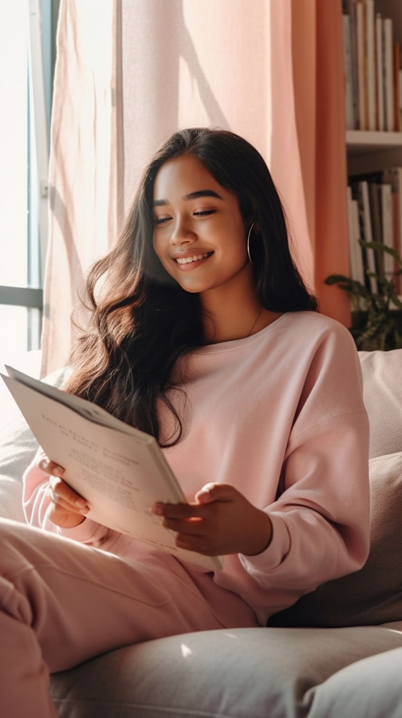 Pretty Filipina Reading Book by Window