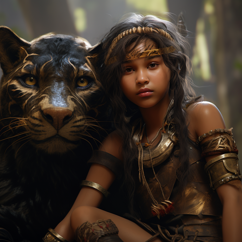 Filipino girl with indigenous clothes and golden panther