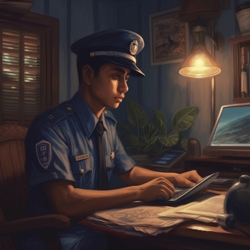 Filipino police officer secretly watching a computer