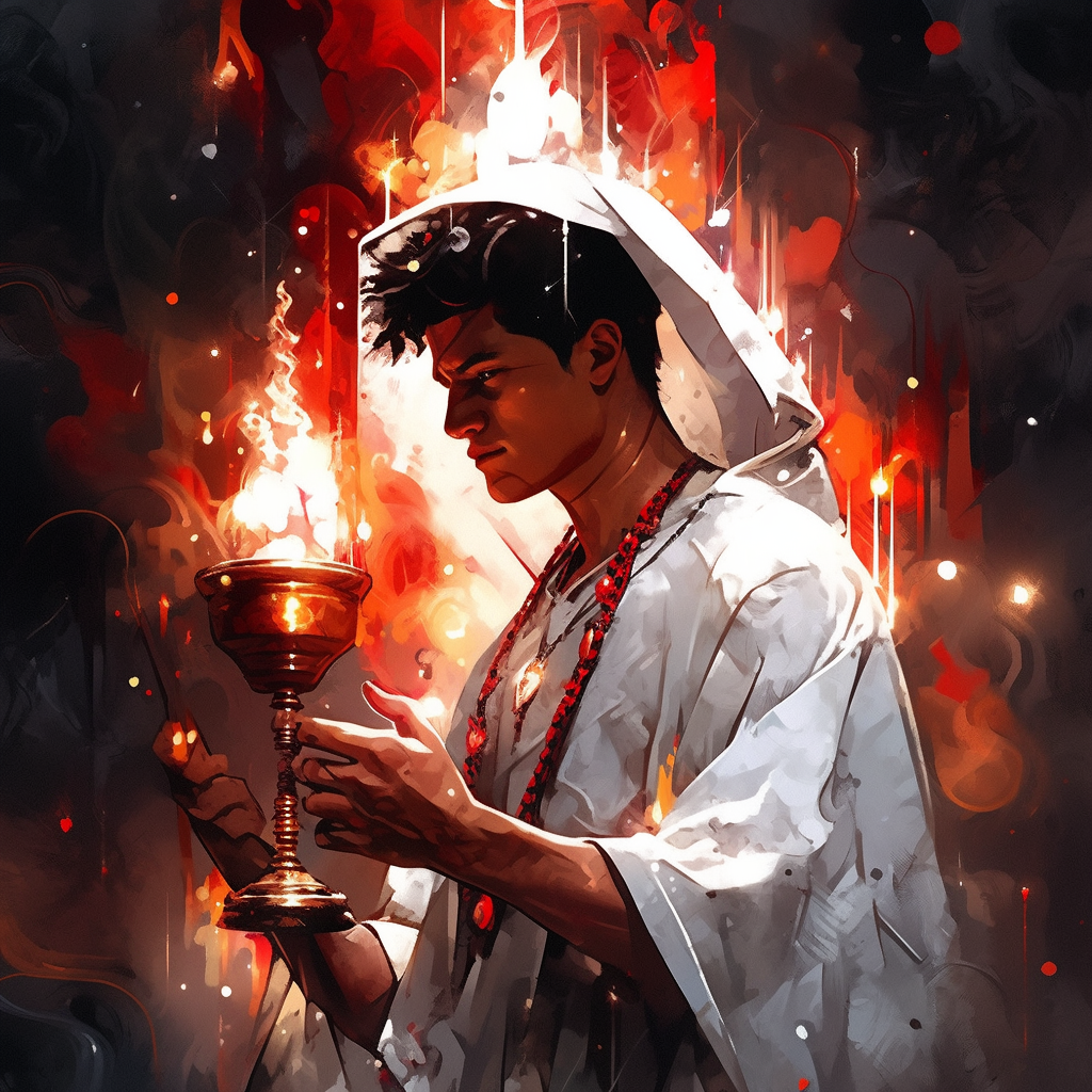 Filipino priest exorcising evil spirit with censer