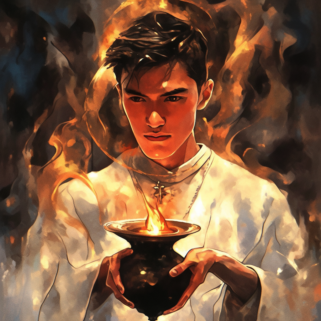 Filipino Priest holding smoldering censer during exorcism