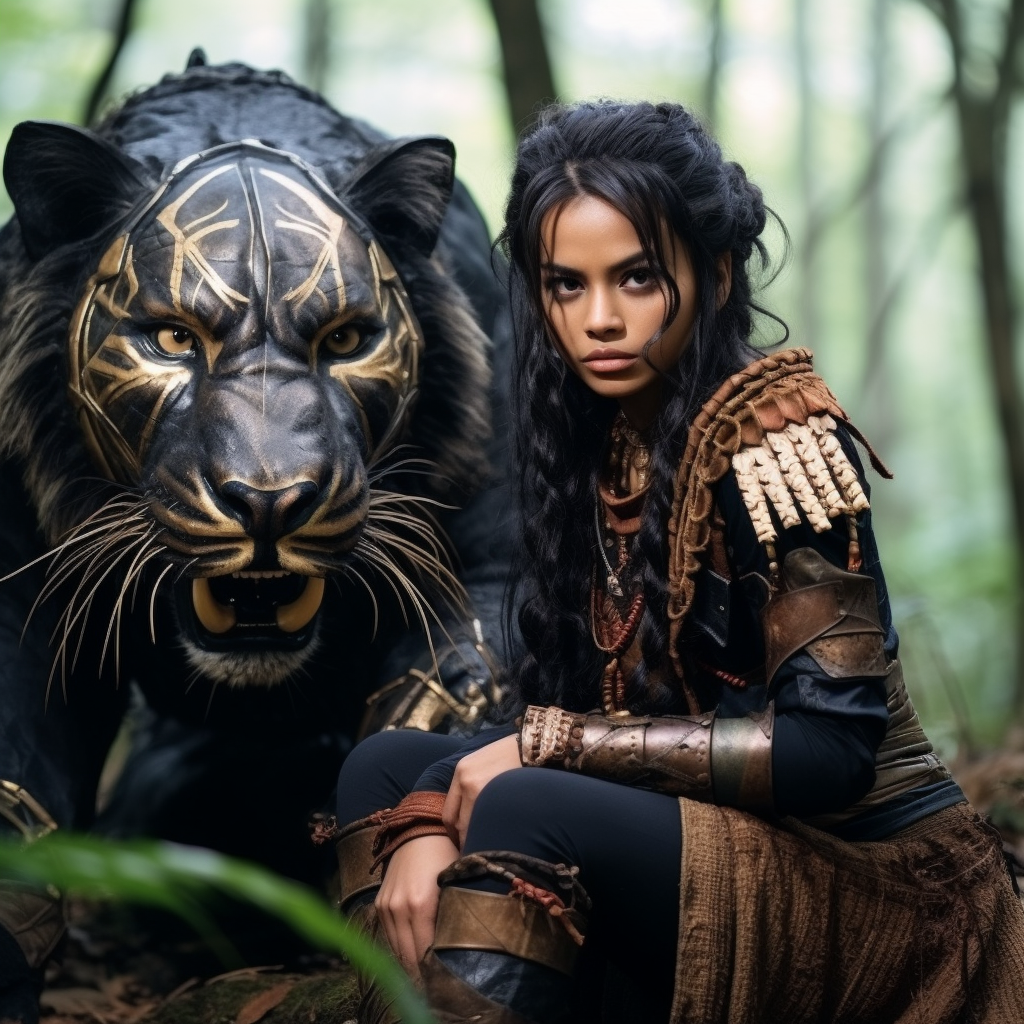 Young Filipino woman with indigenous clothes and panther